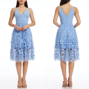 Dress the Population | Dresses | New Dress The Population Sky Blue Darleen  Vneck Embroidered Cocktail Dress L | Poshmark